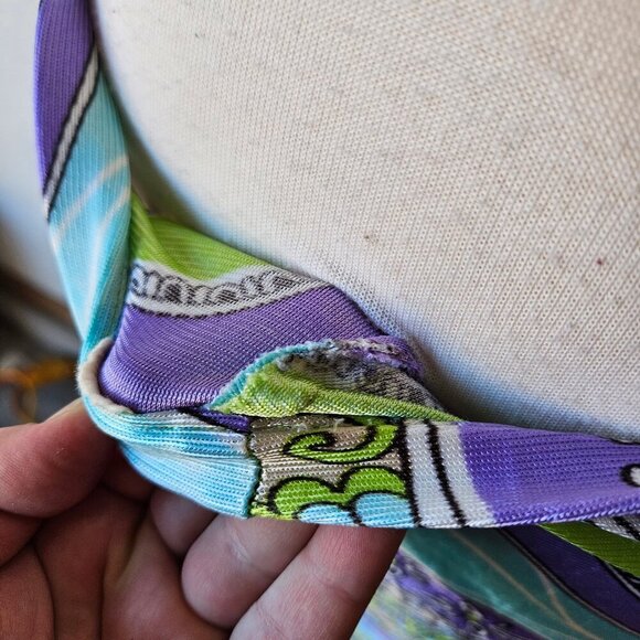 Vintage 70s Paisley Hippie Disco Purple Green Blue Stretch Flare Leggings XS/S - Picture 3 of 6